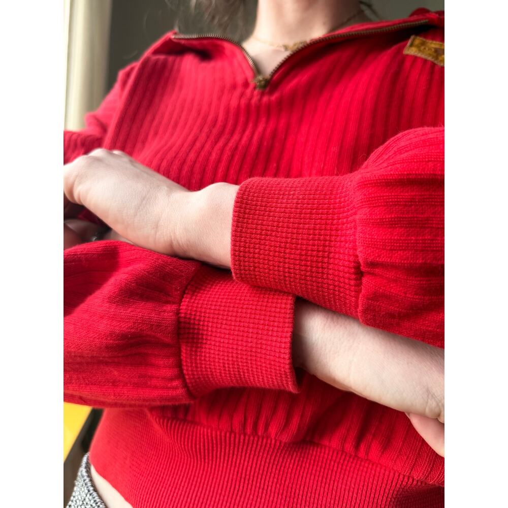 Vintage 80s Kennedy Red Cropped Knit Pullover | Preppy Eclectic Grandpa | M/L - Picture 8 of 10